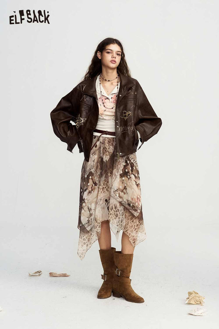 Asymmetrical Midi Skirt Mixed Print