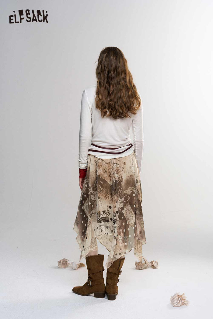 Asymmetrical Midi Skirt Mixed Print