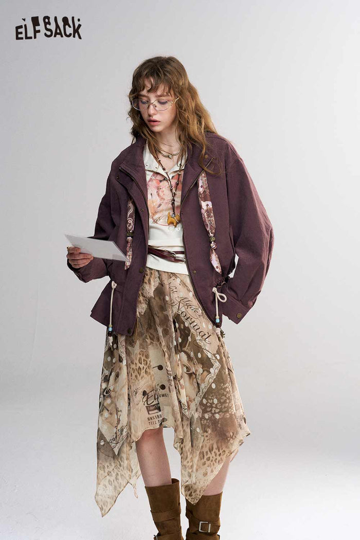 Asymmetrical Midi Skirt Mixed Print