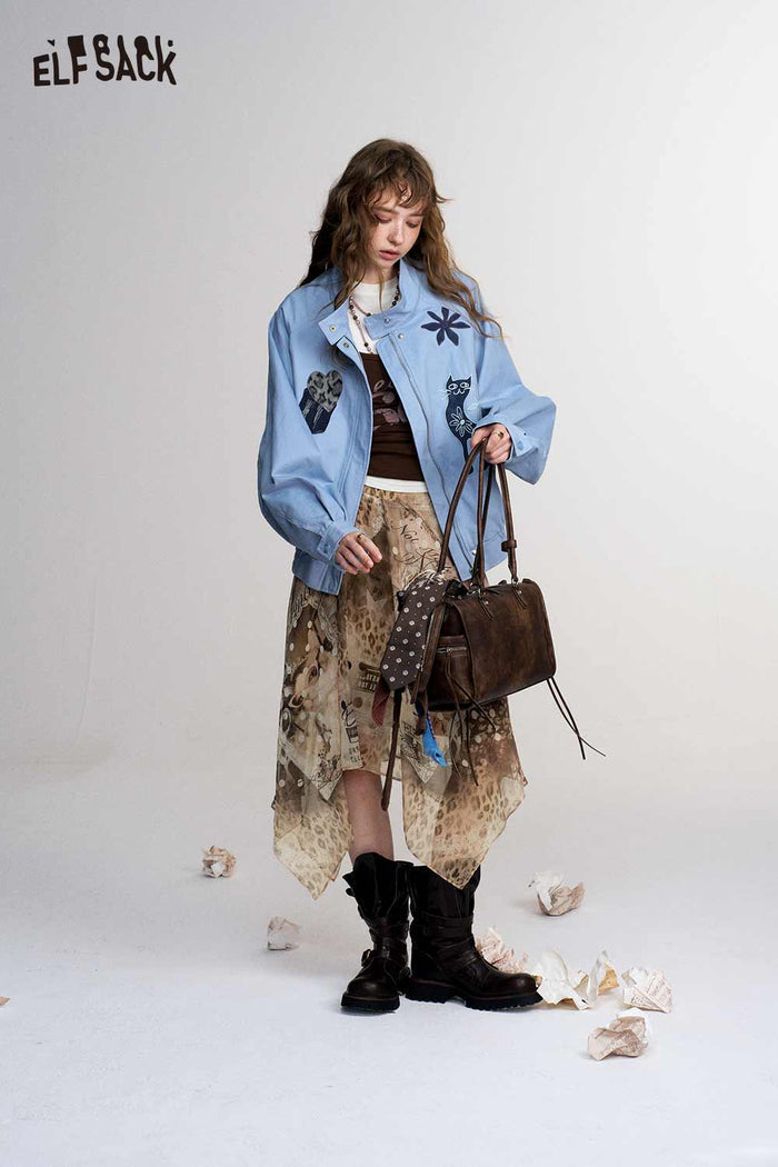 Asymmetrical Midi Skirt Mixed Print