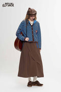 Asymmetrical Midi Skirt with Twisted Hem Drawstring Waist Zip Pockets