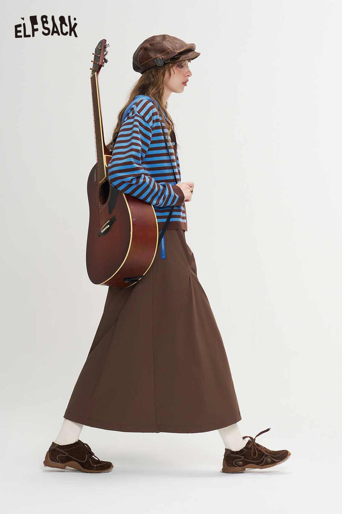 Asymmetrical Midi Skirt with Twisted Hem Drawstring Waist Zip Pockets