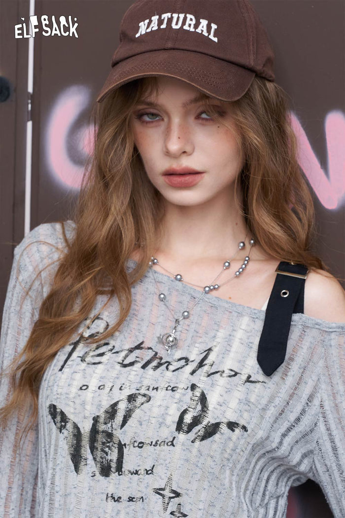 Asymmetrical Off Shoulder Butterfly Graphic Top
