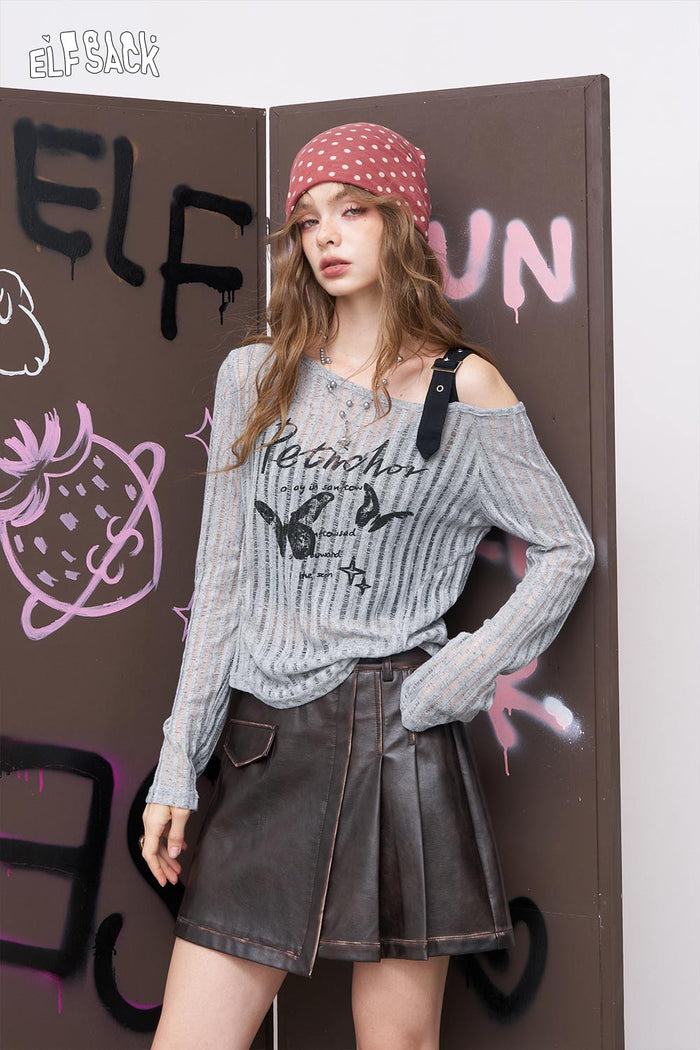 Asymmetrical Off Shoulder Butterfly Graphic Top