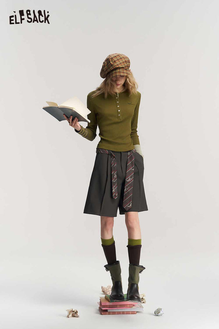 Asymmetrical Patchwork Cropped Knit Cardigan with Fox Embroidery