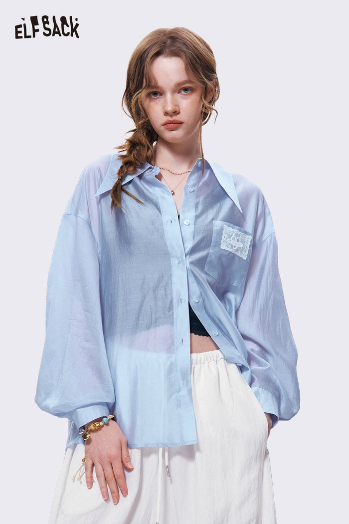 ELFSACK Back Lace-Up Bow Tie Oversized Shirt