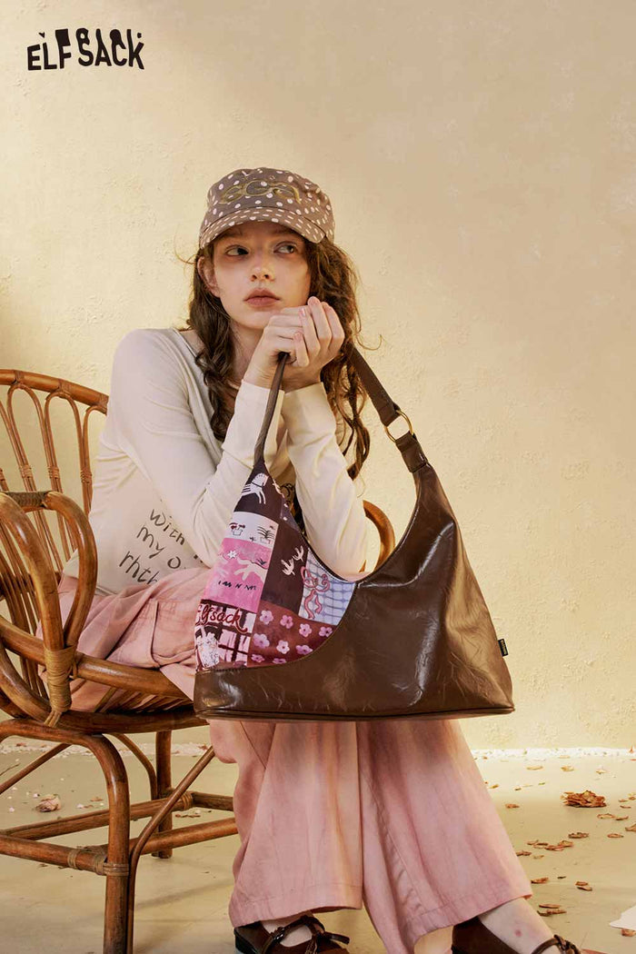 ELFSACK Bamboo Buckle Horse Print Hobo Bag