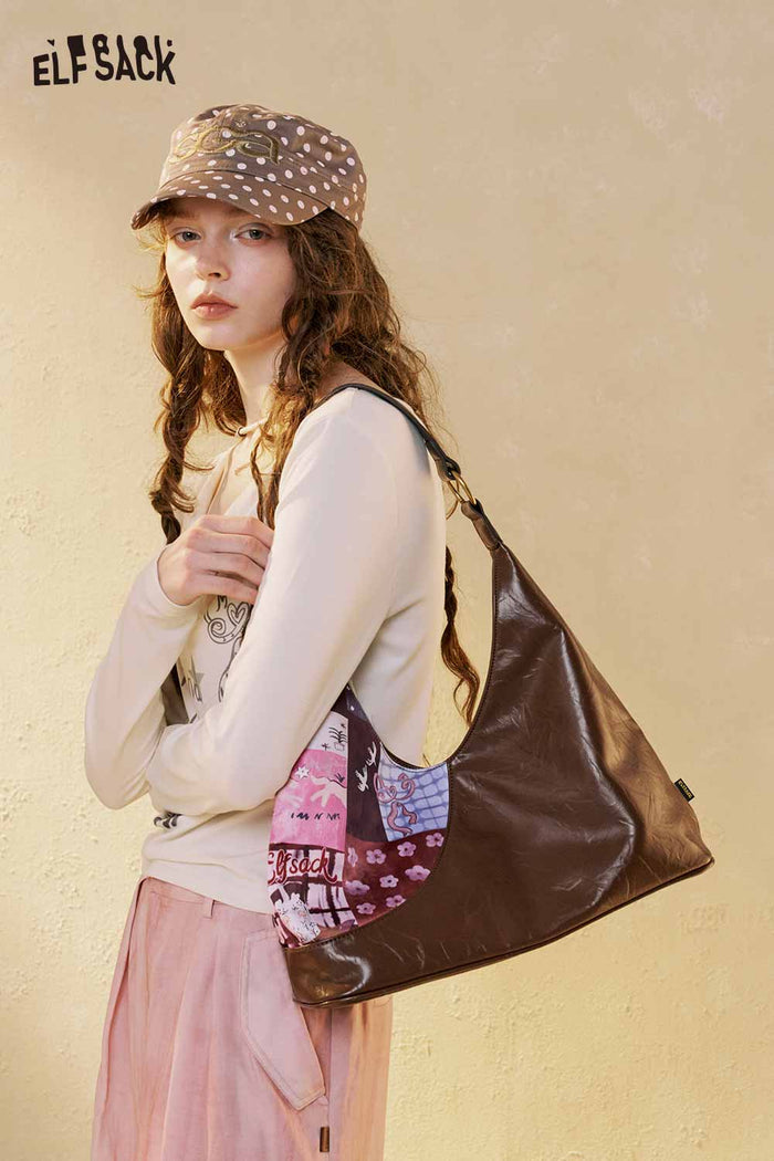 ELFSACK Bamboo Buckle Horse Print Hobo Bag