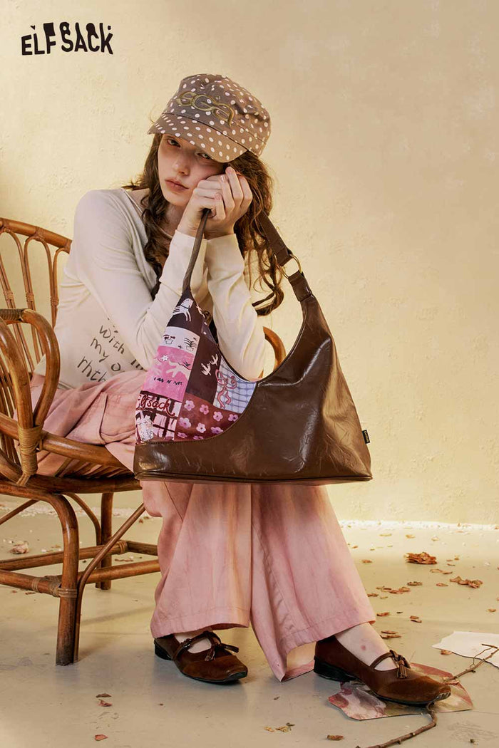 ELFSACK Bamboo Buckle Horse Print Hobo Bag