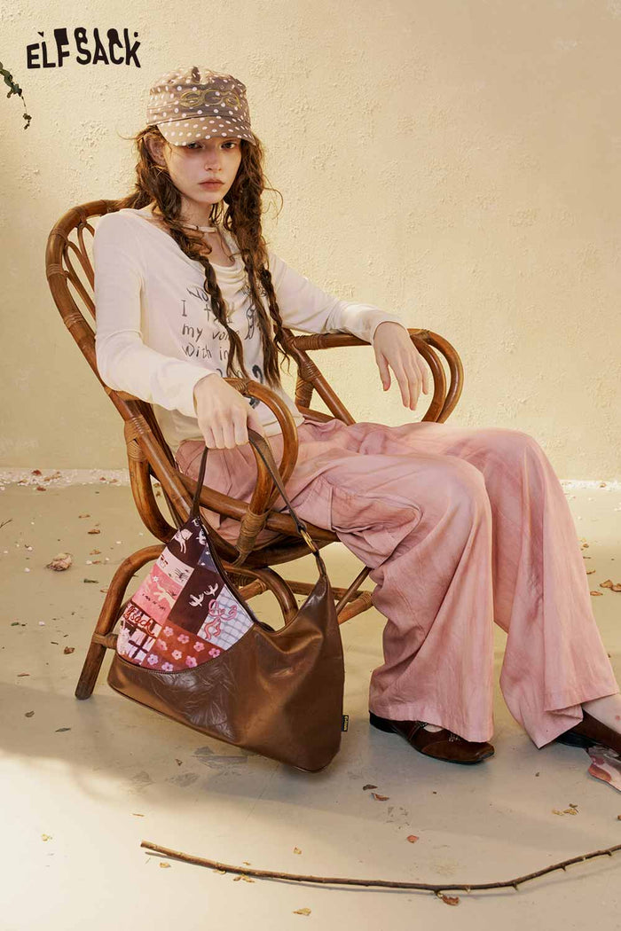 ELFSACK Bamboo Buckle Horse Print Hobo Bag