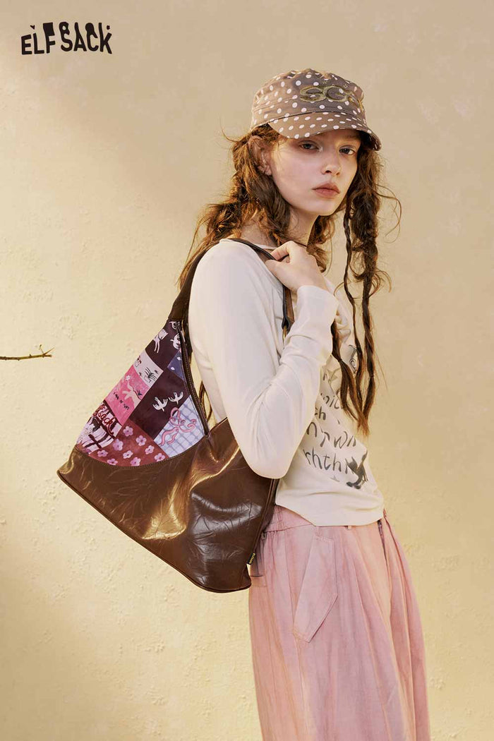 ELFSACK Bamboo Buckle Horse Print Hobo Bag