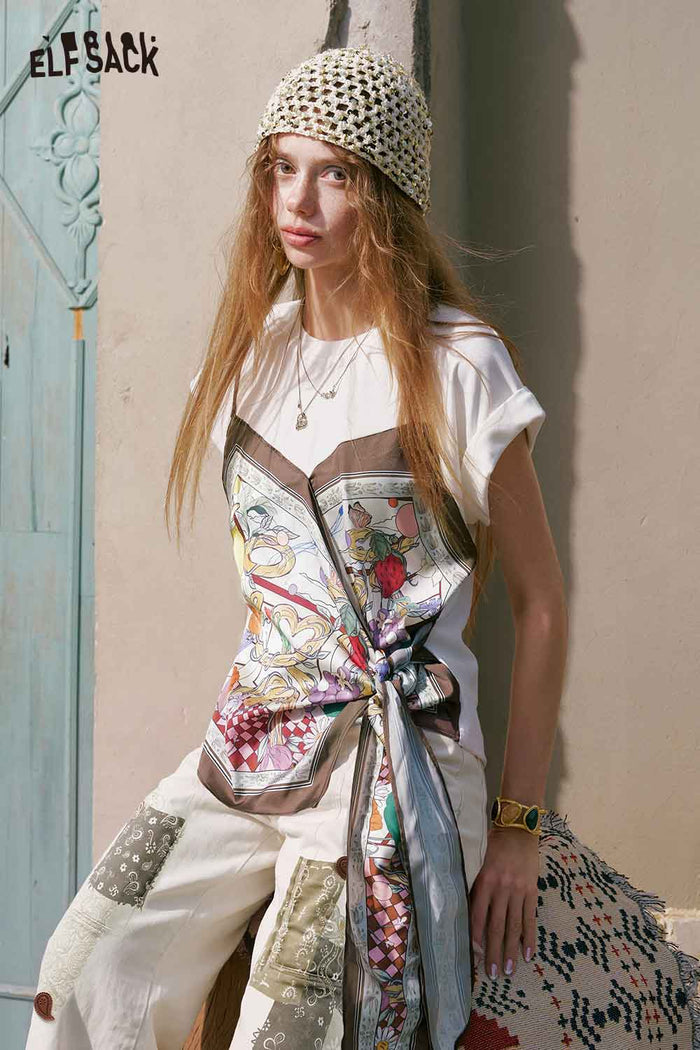 ELFSACK Bandana Print Satin Layered Tee