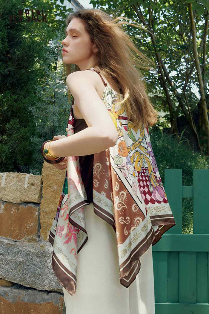 ELFSACK Bead Strap Fruit Floral Asymmetric Cami