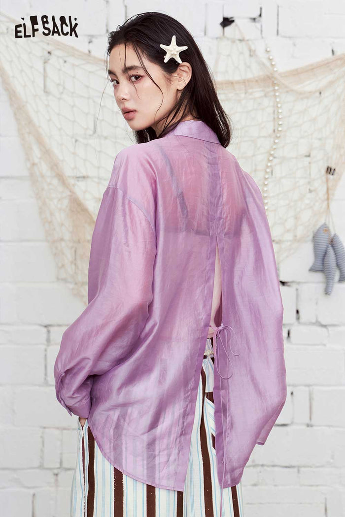 ELFSACK Beaded Detail Loose-Fit Button-Up Shirt