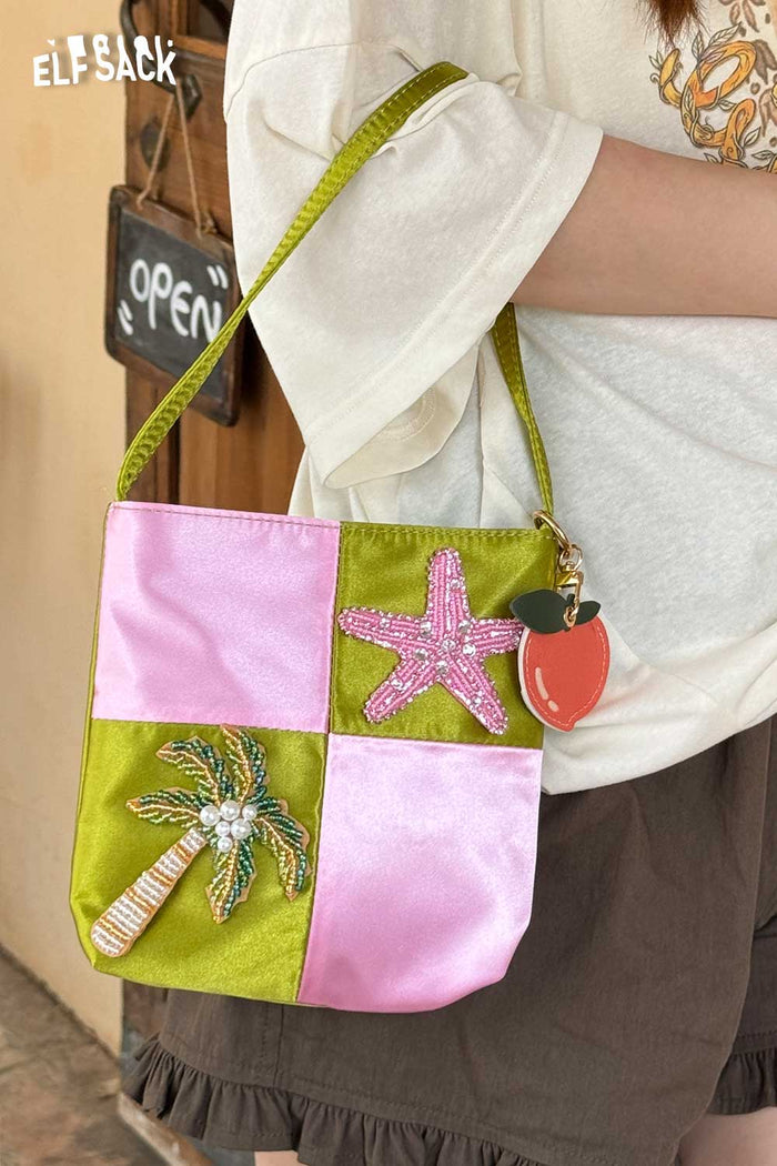 ELFSACK Beaded Starfish Shell Satin Tote Bag