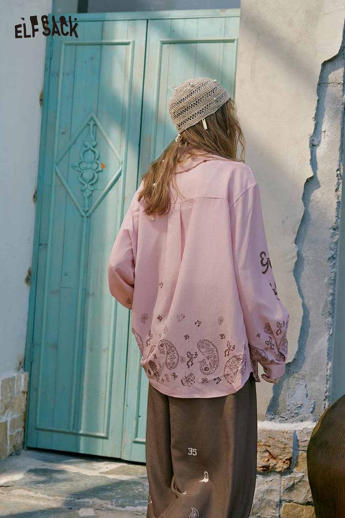 ELFSACK Beaded Tassel Paisley Print Shirt