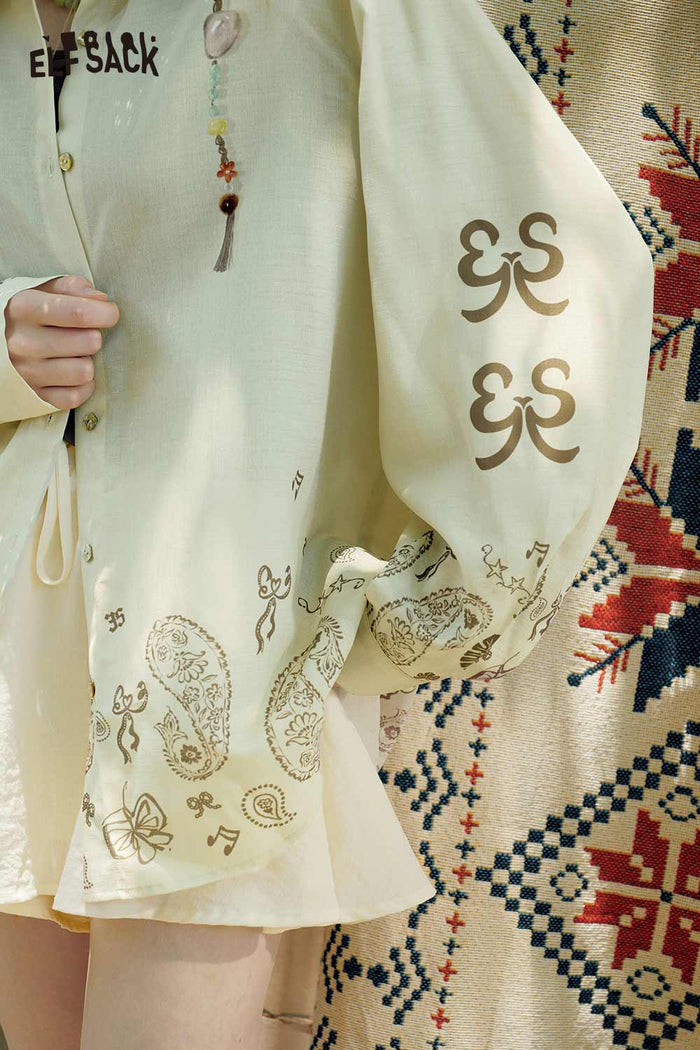 ELFSACK Beaded Tassel Paisley Print Shirt