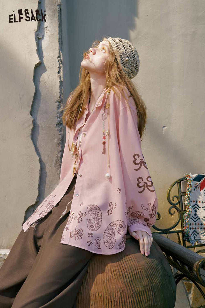 ELFSACK Beaded Tassel Paisley Print Shirt