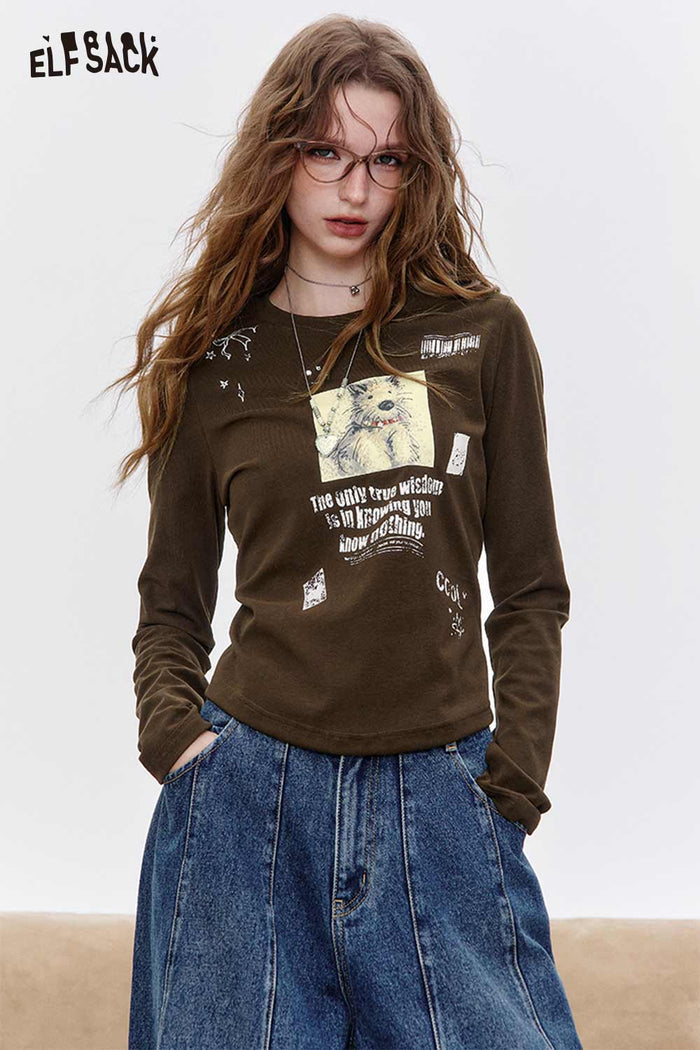 Bear Graphic Crop Long Sleeve Tee
