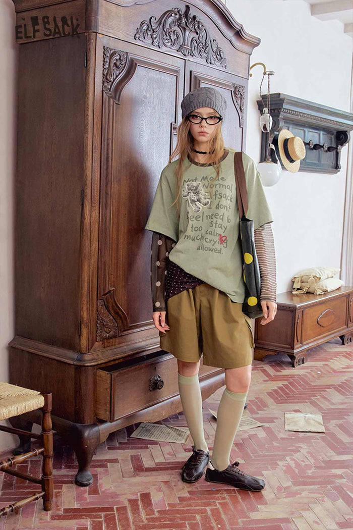 Bear Graphic Fake Two Piece Long Sleeve Tee