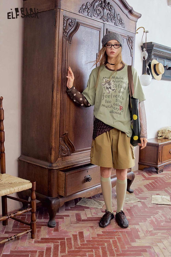 Bear Graphic Fake Two Piece Long Sleeve Tee