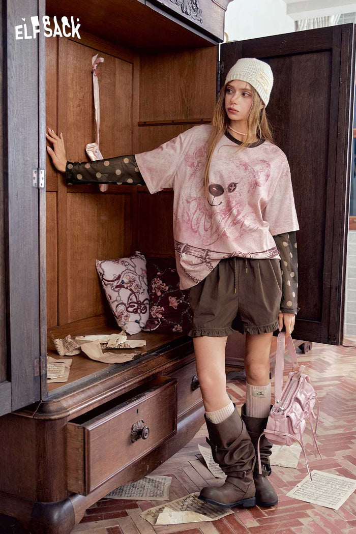 Bear Graphic Fake Two Piece Tee