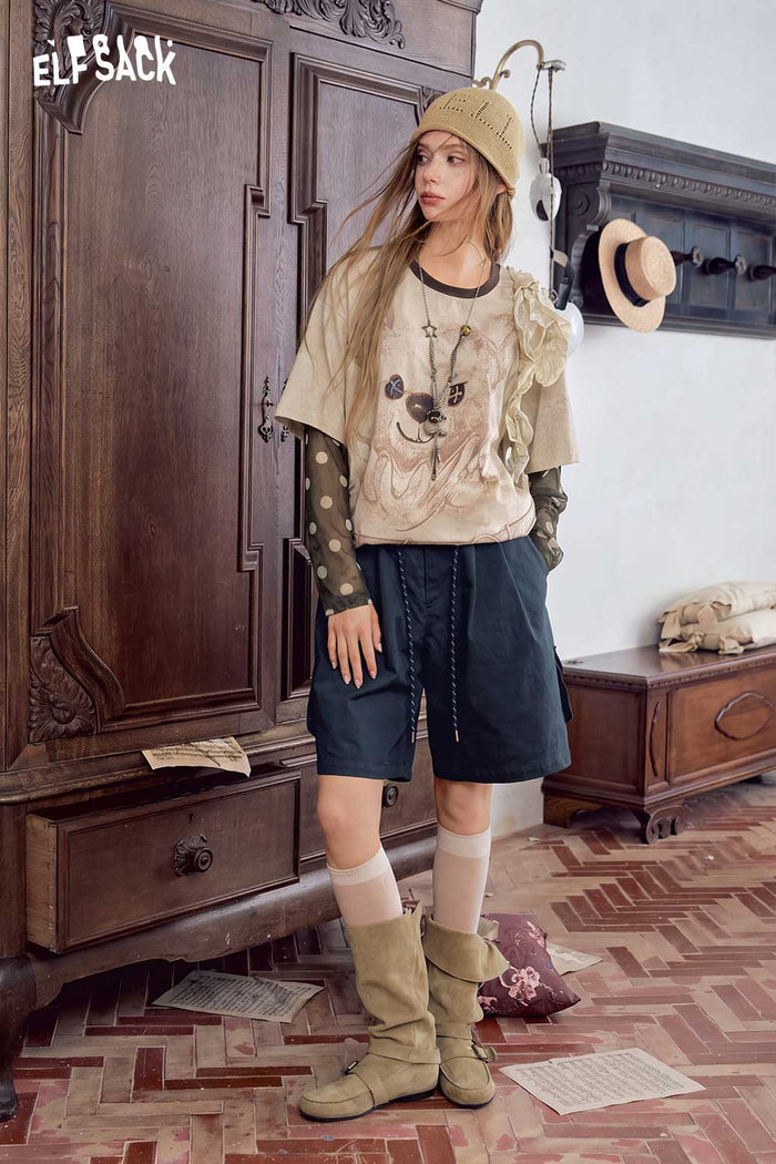 Bear Graphic Fake Two Piece Tee