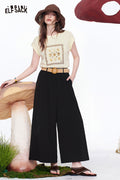 ELFSACK Belted High Waist Linen Wide Leg Pants