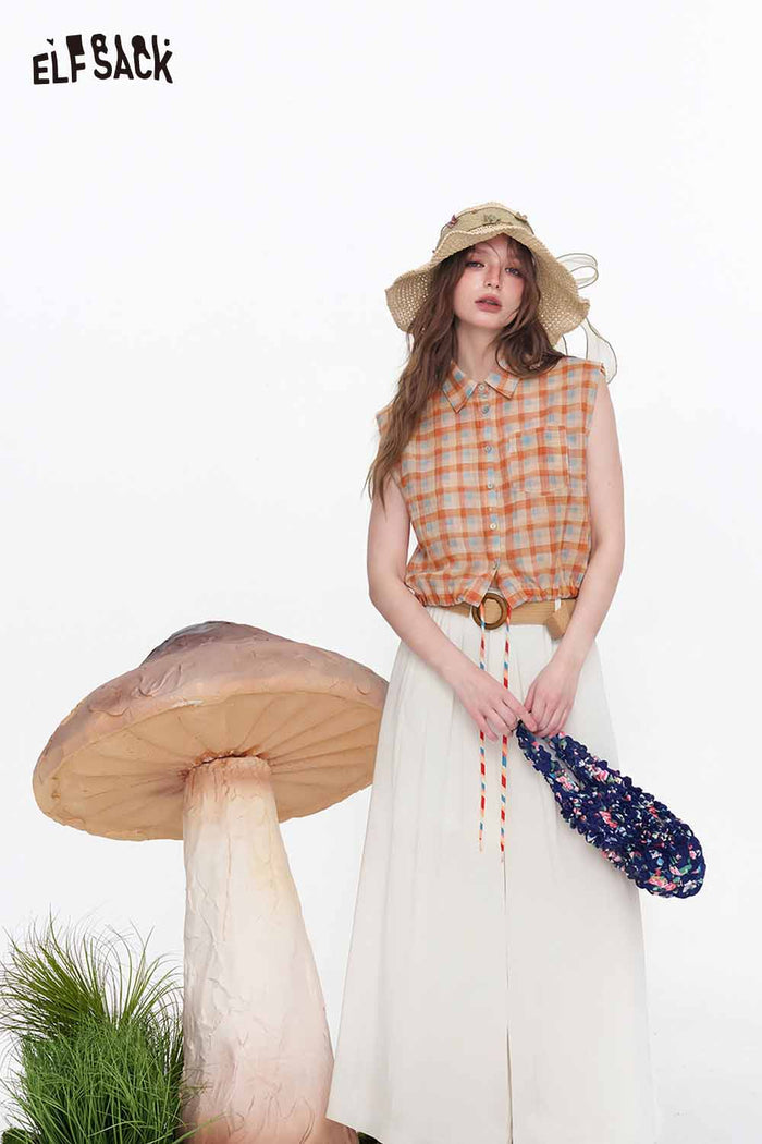 ELFSACK Belted High Waist Linen Wide Leg Pants