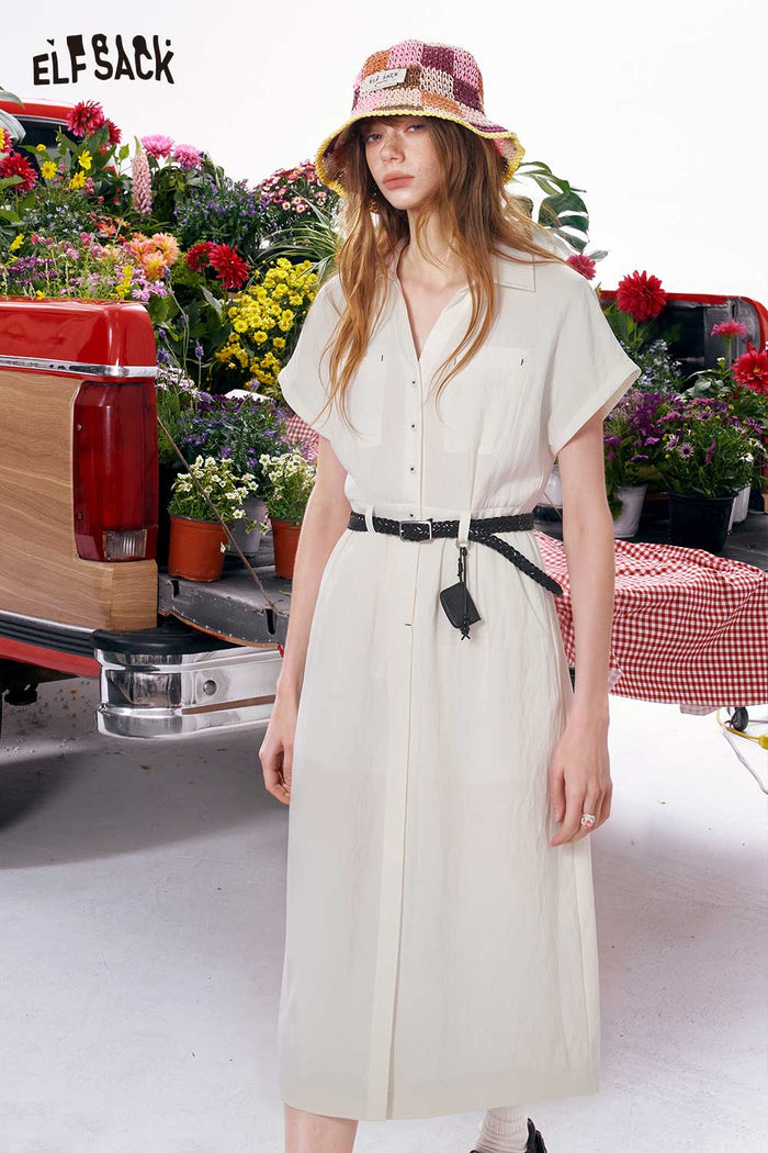 ELFSACK Belted Short Sleeve Shirt Dress