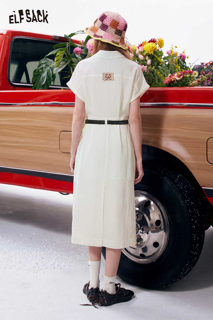 ELFSACK Belted Short Sleeve Shirt Dress