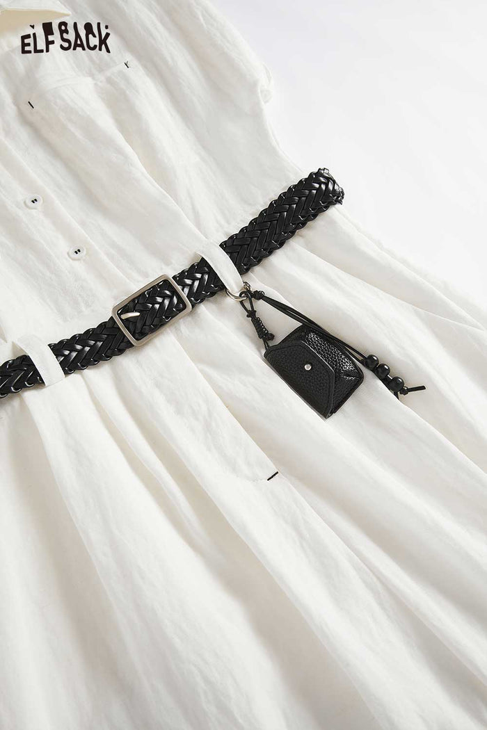 ELFSACK Belted Short Sleeve Shirt Dress