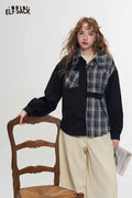 Black Asymmetrical Patchwork Plaid Blouse
