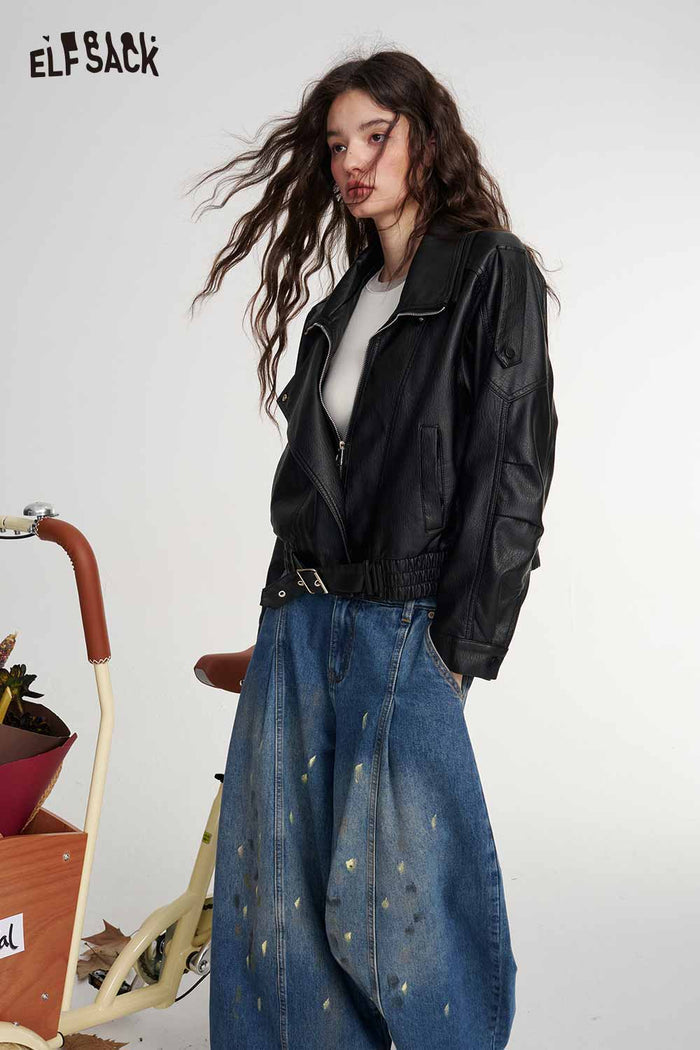 Black Faux Leather Biker Jacket