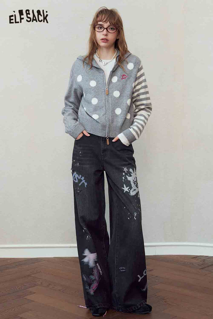 Black Graffiti Wide Leg Denim Pants