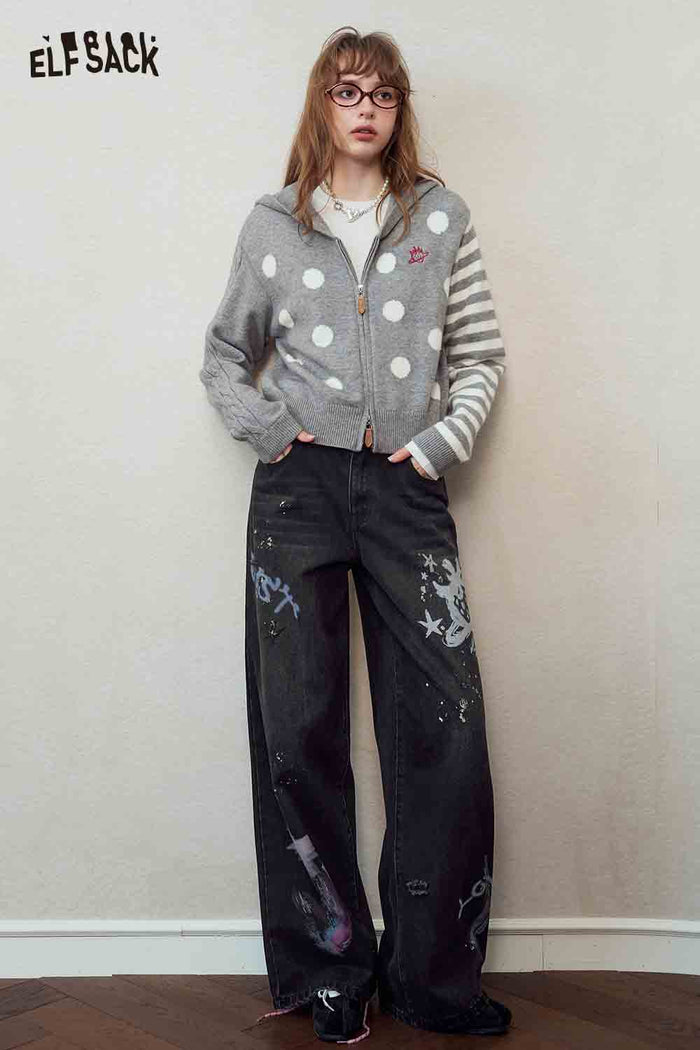 Black Graffiti Wide Leg Denim Pants