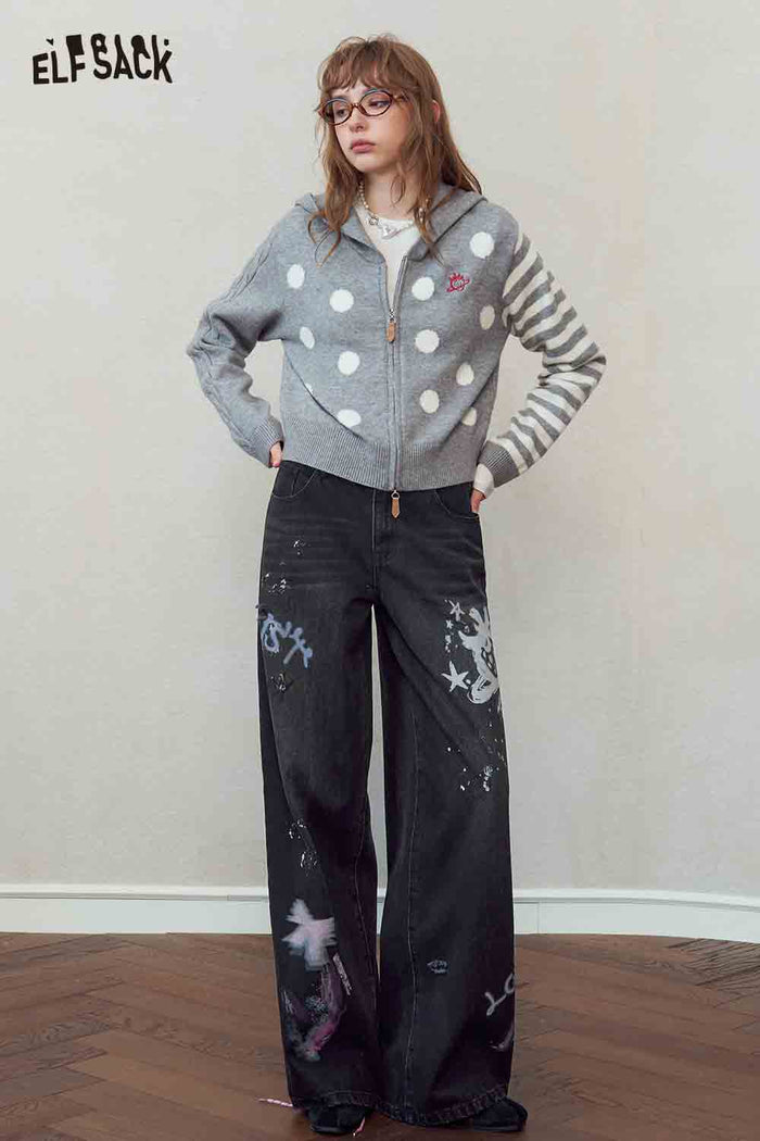 Black Graffiti Wide Leg Denim Pants