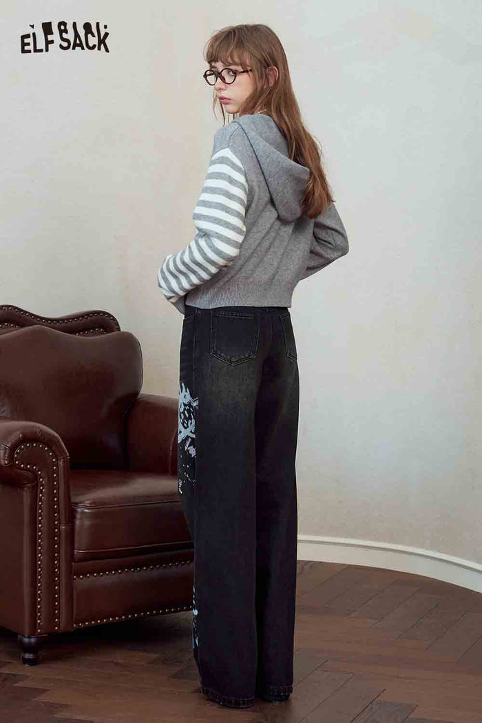 Black Graffiti Wide Leg Denim Pants