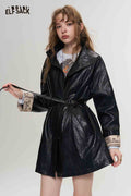 Black Outerwear with Waist Tie Hidden Placket Contrast Paisley Cuff
