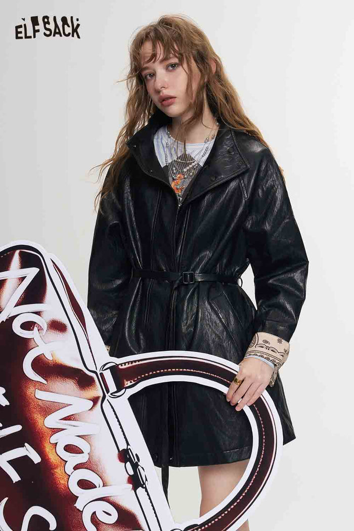 Black Outerwear with Waist Tie Hidden Placket Contrast Paisley Cuff