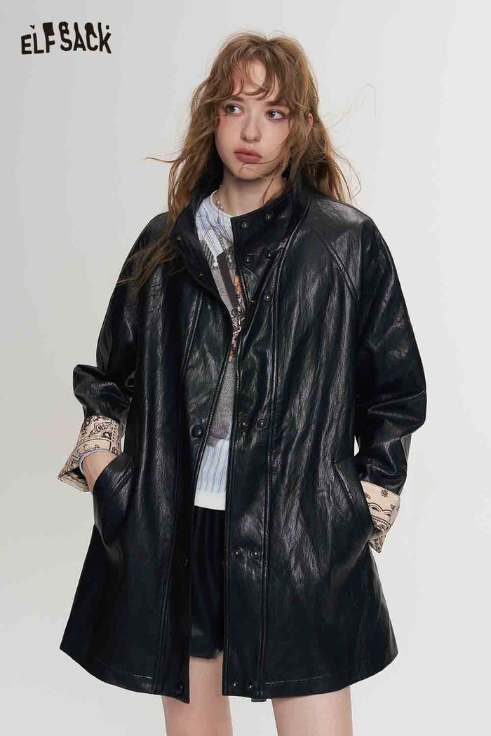 Black Outerwear with Waist Tie Hidden Placket Contrast Paisley Cuff