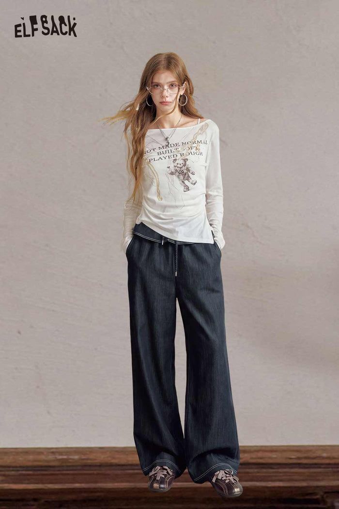 Black Ruffle Waist Wide Leg Pants