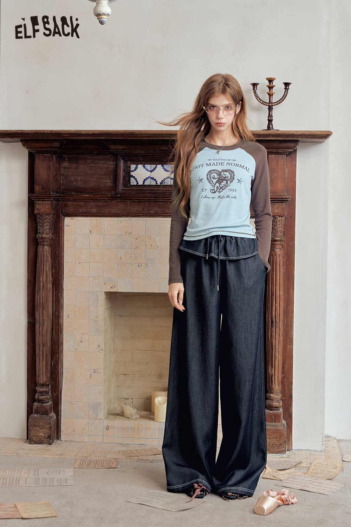 Black Ruffle Waist Wide Leg Pants