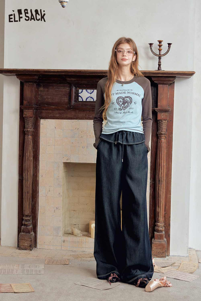 Black Ruffle Waist Wide Leg Pants