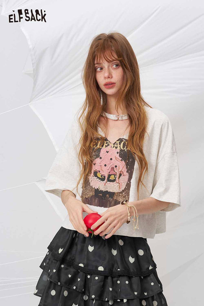 ELFSACK Black White Polka Dot Tiered Skirt