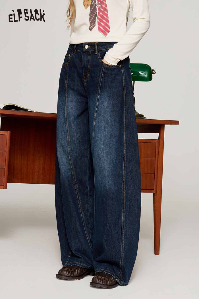 Blue Balloon Fit Structured Seam Pants