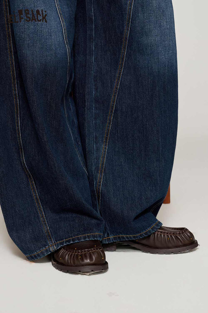 Blue Balloon Fit Structured Seam Pants