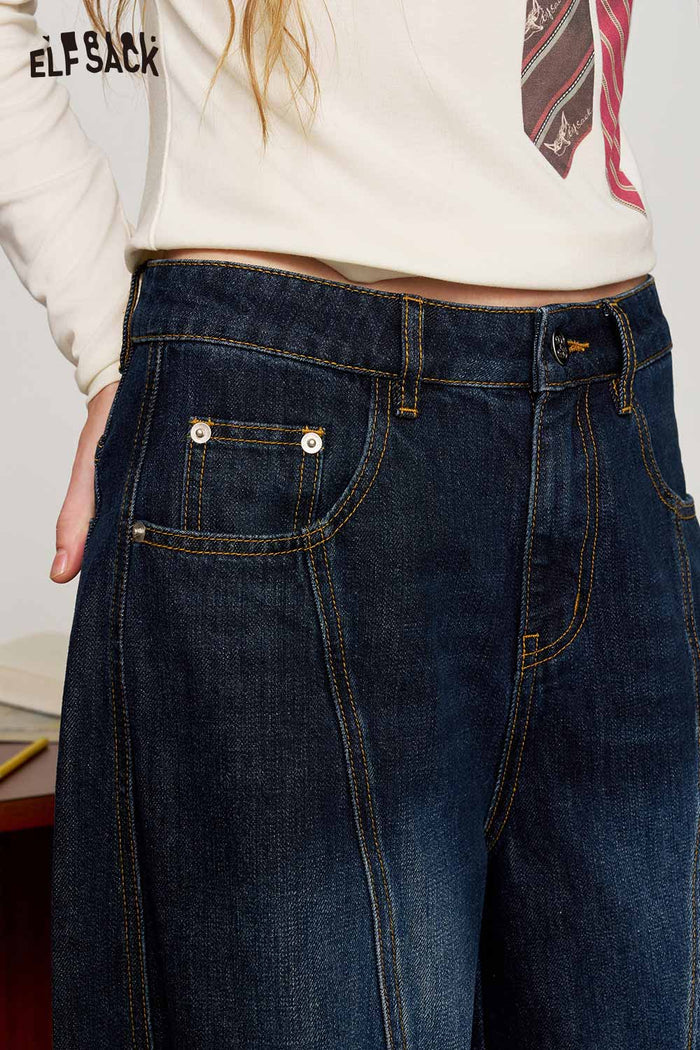 Blue Balloon Fit Structured Seam Pants