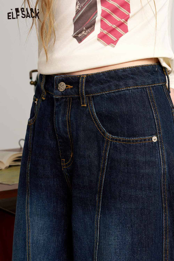 Blue Balloon Fit Structured Seam Pants