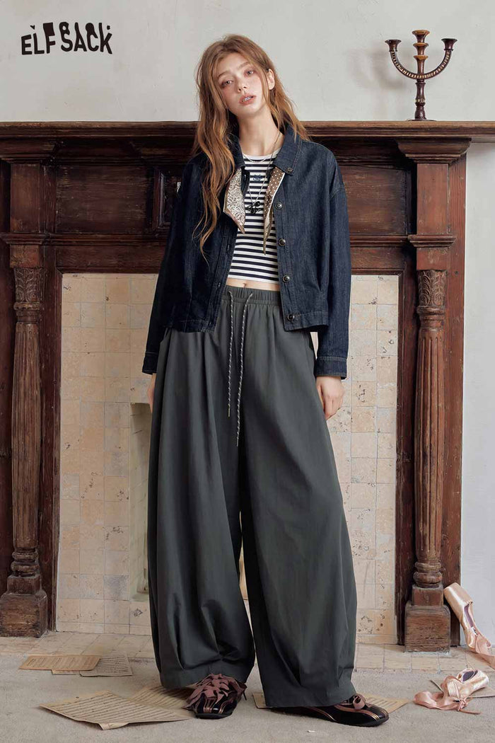 Blue Cropped Lapel Scarf Detail Jacket